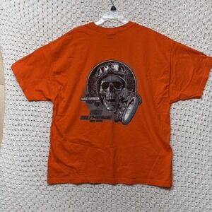 Harley Davidson T-Shirt Mens 2XL Orange Skeleton Motorcycle Crew Neck 100%cotton
